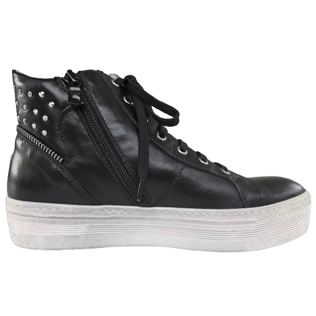 Sneakers Donna NeroGiardini A513500D, Vera Pelle, con lacci e zip, borchie
