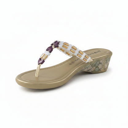 Ciabatte Infradito Donna Sabatini, Oro/Multicolor, Vera Pelle, Zeppa Floreale