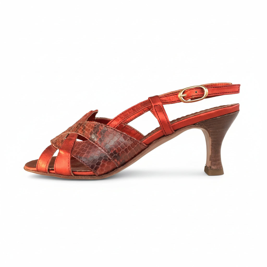 Sandali Donna, Vittorio Ercoli, 5209, Vera Pelle Laminata Rosso Rame, Tacco 6 cm
