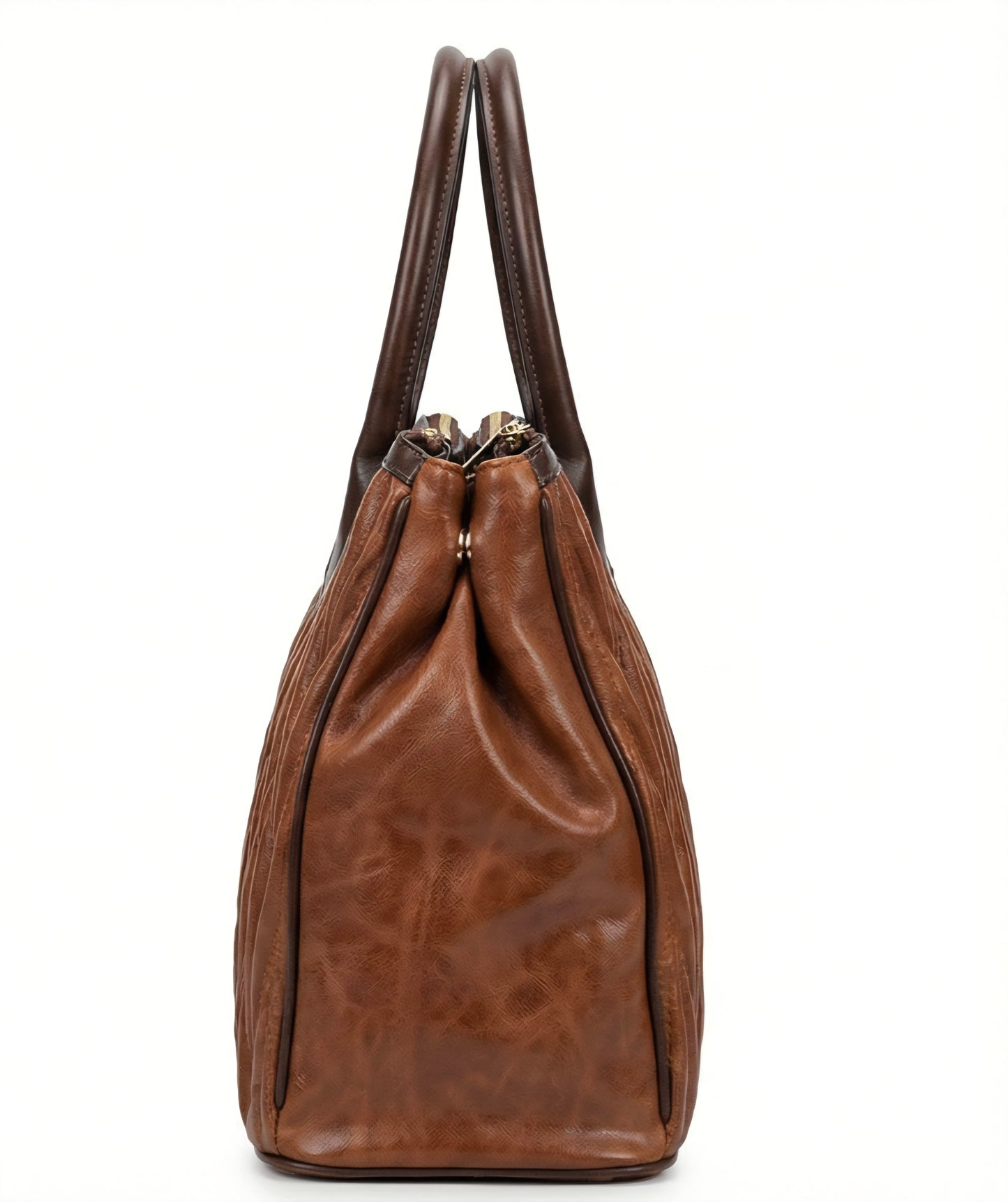 Borsa trapuntata, Vera pelle, Marrone, E Contemporary, loogo Oro
