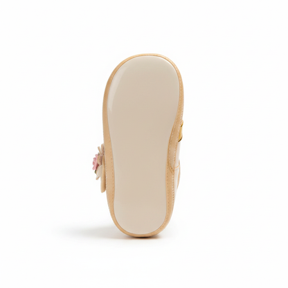 Ballerine Bambina Tessuto Vernice Bianco Panna, Beige, Fiori, 19