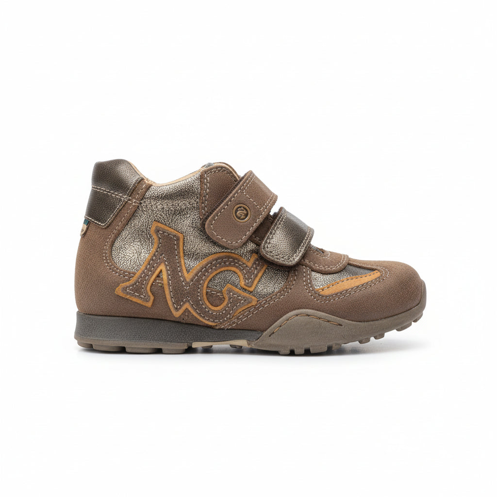 Sneakers Bambino, Nero Giardini Junior, 25043, Vera Pelle Marrone Safari, Doppio Strappo
