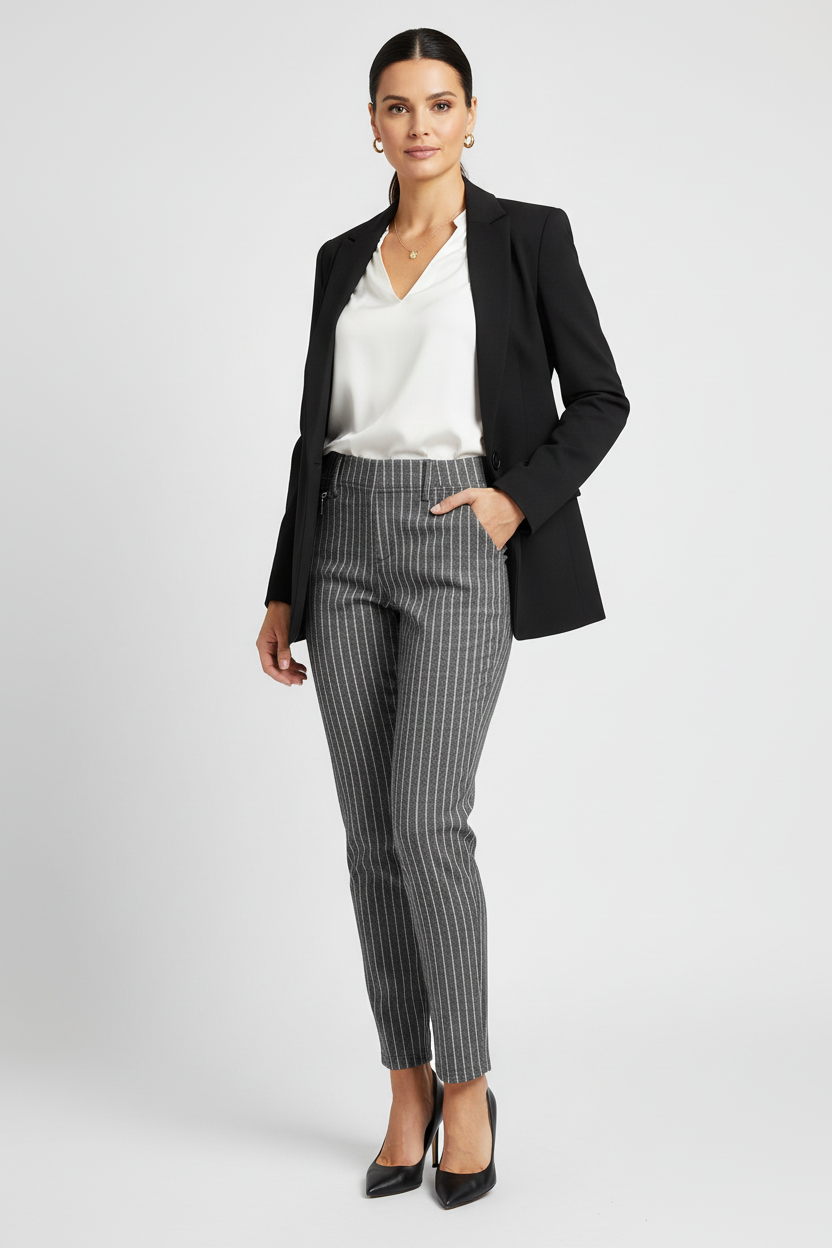 Pantaloni a righe elasticizzati, Gladys, morbidi, aderenti, con tasche decorative, Taglia S/M