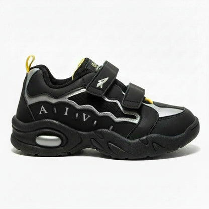 Sneakers Bambini, Avi Tech, Nero, Dettagli Gialli, Vera Pelle, Doppio Strappo, 32 EU