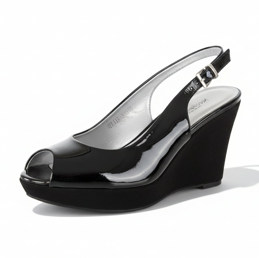 Sandali con zeppa, Nero Giardini, Open Toe, Nero, Vernice e Vera Pelle Scamosciata