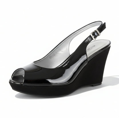 Sandali con zeppa, Nero Giardini, Open Toe, Nero, Vernice e Vera Pelle Scamosciata