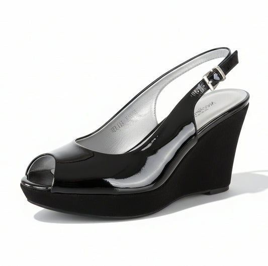 Sandali con zeppa, Nero Giardini, Open Toe, Nero, Vernice e Vera Pelle Scamosciata