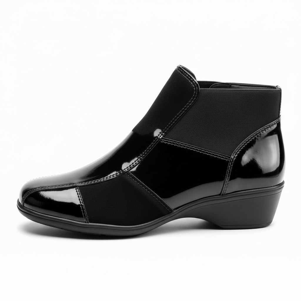 Polacchine Cinzia Soft, 671, Donna, con zeppa, elastici, vera pelle scamosciata e vernice