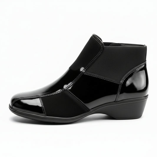 Polacchine Cinzia Soft, 671, Donna, con zeppa, elastici, vera pelle scamosciata e vernice