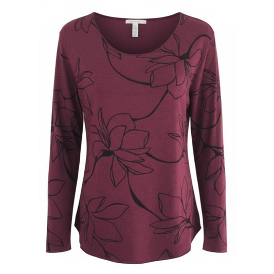 Maglia Donna Elegante in Bordeaux Vinaccia con Stampa Floreale, Maniche Lunghe, Stile Casual, Taglia Unica