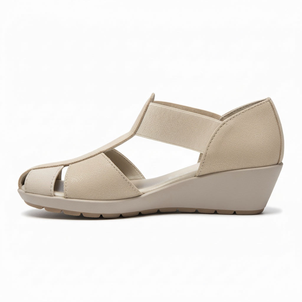 Sandali a gabbia, Donna, Cinzia Soft Vera Pelle, Beige, Elastici, Zeppa, 37 IT