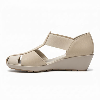Sandali a gabbia, Donna, Cinzia Soft Vera Pelle, Beige, Elastici, Zeppa, 37 IT