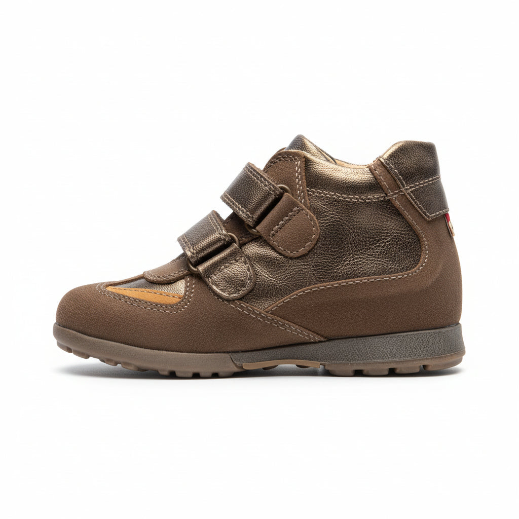 Sneakers Bambino, Nero Giardini Junior, 25043, Vera Pelle Marrone Safari, Doppio Strappo