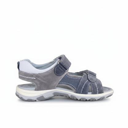 Sandali Bambino Nero Giardini Junior in Vera Pelle – Avio Grigio Giallo Strappo Taglia 30