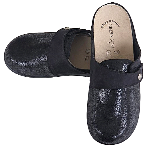 Cinzia Soft NC3335M, Pantofole Donna in Vera Pelle, Nero, con Strappo e Plantare Estraibile