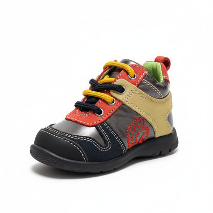 Sneakers Bambino, Primigi, Nappa Grigio Laminato, Rosso, Beige, Blu, 71116