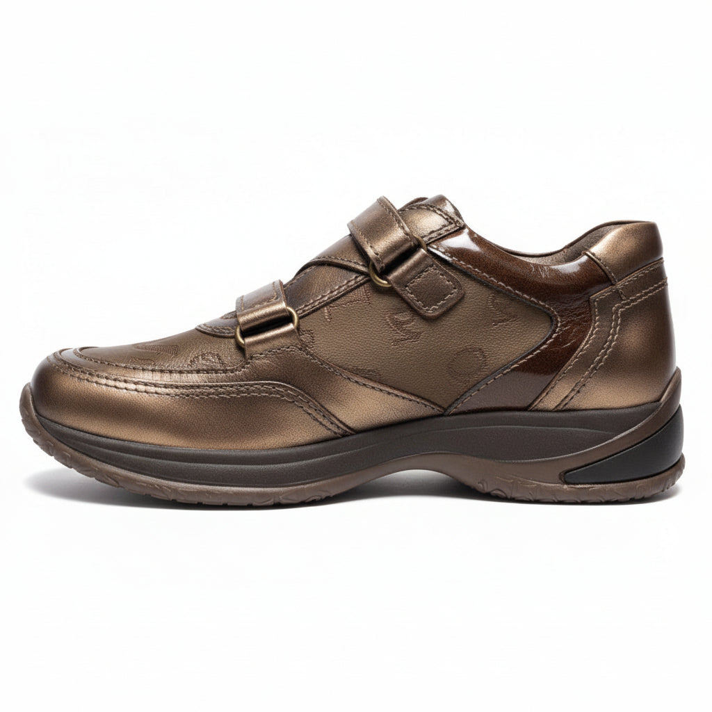 Sneakers NeroGiardini da Bambina con Strappo, Vera Pelle, Marrone Bronzo Monogram, 31 EU