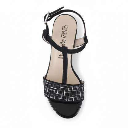Sandali Cinzia Soft, 68079, Vera Pelle Nero, Strass