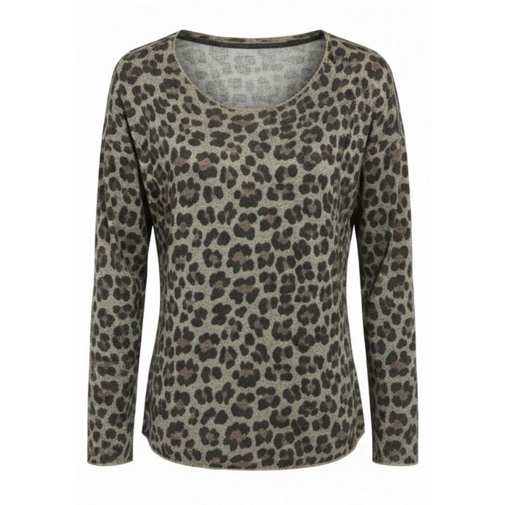 Maglia Donna Leopardato, Maniche Lunghe in Viscosa e Lana, Verde Militare, Taglia Unica, Stile Animalier