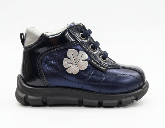 Scarpe da bambina, Blu, Vera Pelle laminata, Fiore Argento, 709 Safari Kid's, - 19 EU