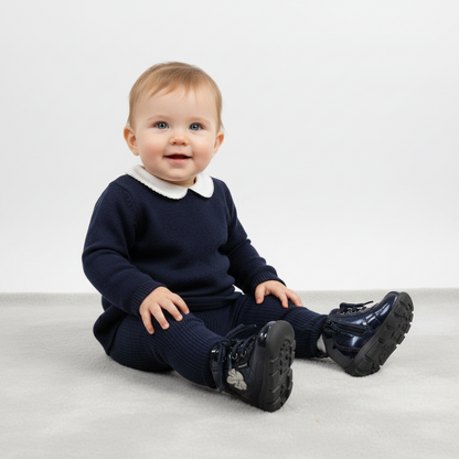 Scarpe da bambina, Blu, Vera Pelle laminata, Fiore Argento, 709 Safari Kid's, - 19 EU