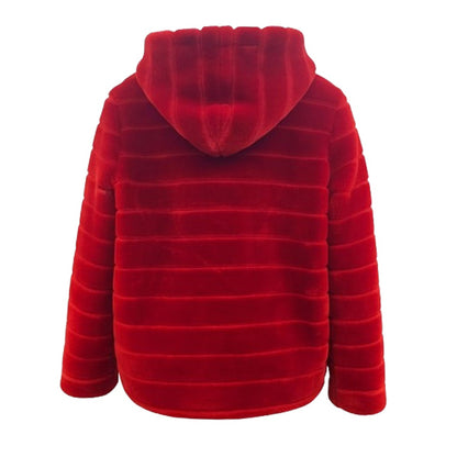 Pelliccia Ecologica Rossa da Donna Taglia Unica, Zip, Natale