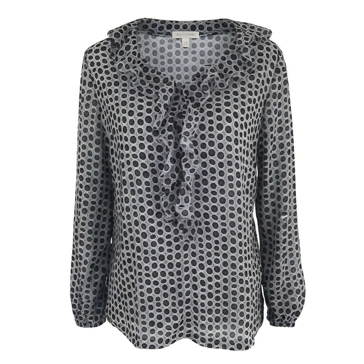 Blusa NeroGiardini, Grigio, a pois, con scollo a V e rouches