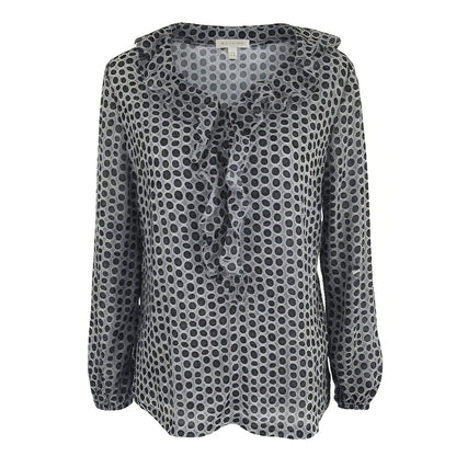 Blusa NeroGiardini, Grigio, a pois, con scollo a V e rouches