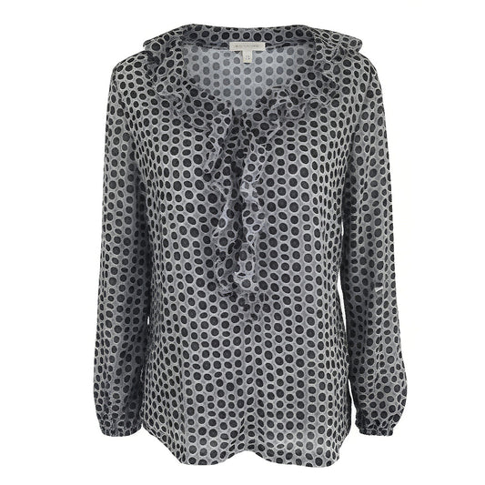 Blusa NeroGiardini, Grigio, a pois, con scollo a V e rouches