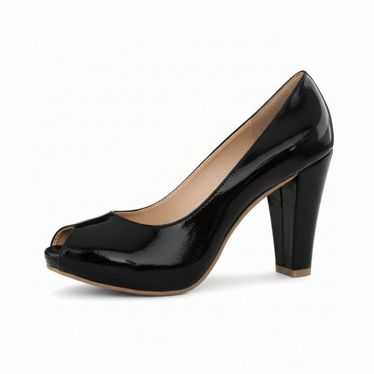 Décolleté spuntate, Romagnoli, Open Toe, Nero, Vera Pelle Vernice, 36 IT