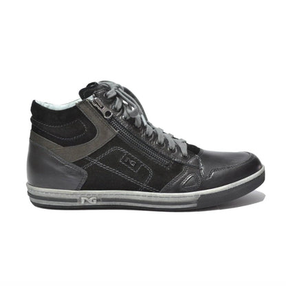 Sneakers stringate Uomo NeroGiardini A503660U Vera Pelle Scamosciata, con zip e lacci, Nero e asfalto, fondo effetto sporco - Numero 40