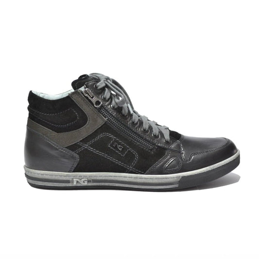 Sneakers stringate Uomo NeroGiardini A503660U Vera Pelle Scamosciata, con zip e lacci, Nero e asfalto, fondo effetto sporco - Numero 40