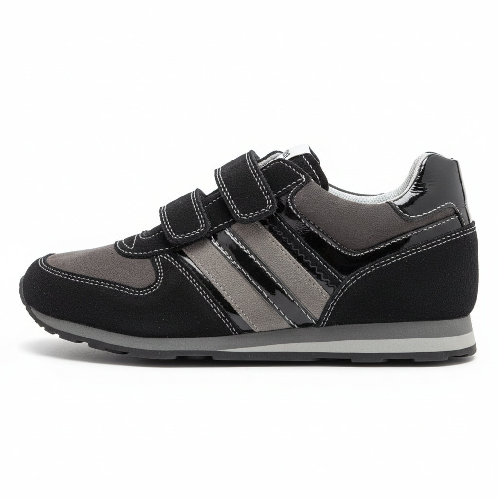 Sneakers Nero Giardini Junior Bambini Vera Pelle, chiusuea a strappo, Nero e Grigio, 35 EU
