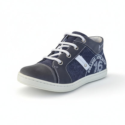Snakers Bambini Nero Giardini Junior, Stile College, Vera Pelle, Denim, Blu