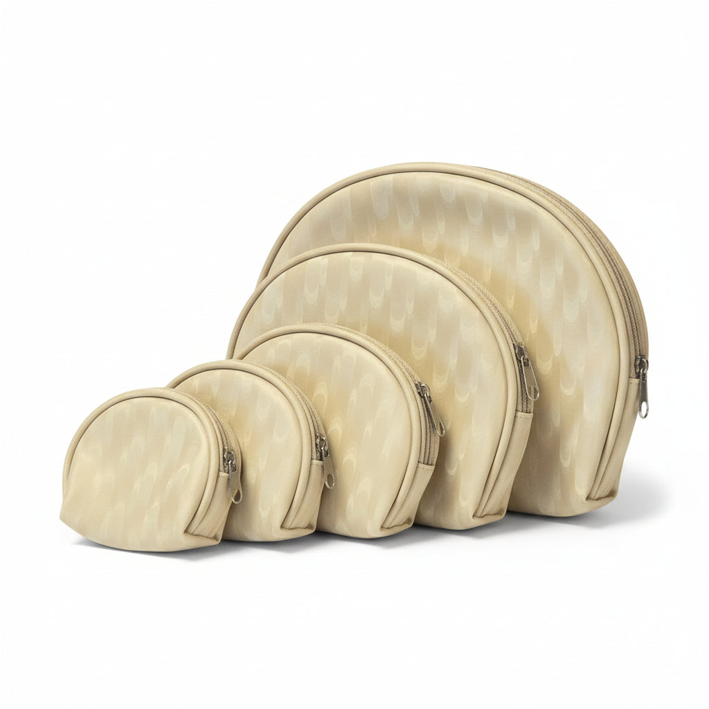 Set 5 pezzi da viaggio, Porta monete, Beauty case, Porta trucchi, Beige