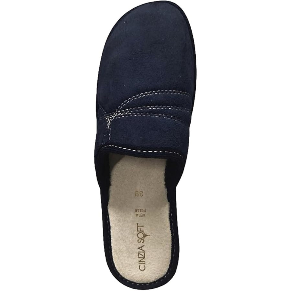 Cinzia Soft Pantofole Donna in Velour, Blu Navy, con Sottopiede in Vera Pelle, 95011