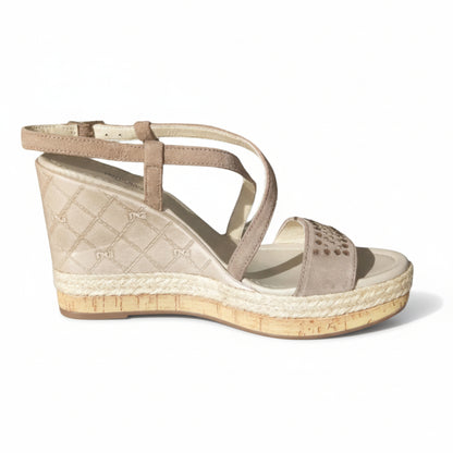 Sandali con zeppa, Donna, NeroGiardini, P510742D, Beige, Vera pelle scamosciata, Strass