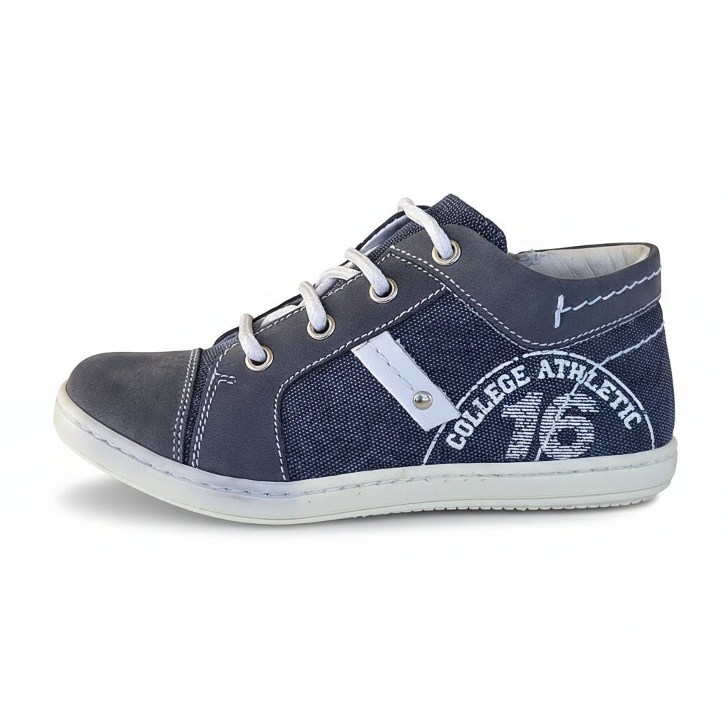Snakers Bambini Nero Giardini Junior, Stile College, Vera Pelle, Denim, Blu