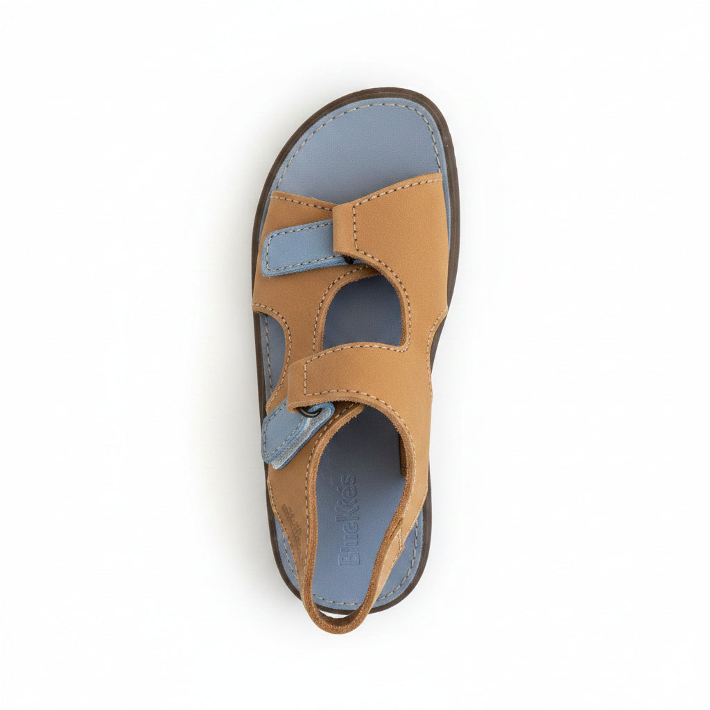 Sandali Bambini BlueKids in Vera Pelle – Beige e Azzurro Taglia 35