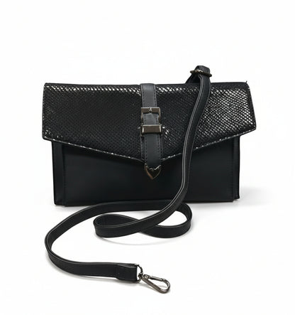 Pochette Elegante Nera con Fibbia Decorativa, Automatico, Tracolla inclusa