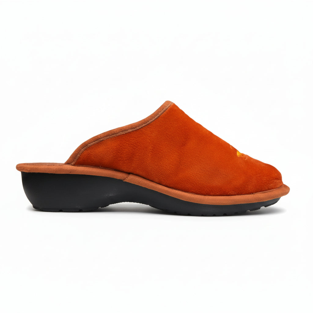 FlyFlot Ciabatte Donna in Velour, Arancione Aragosta con Ricamo Floreale, 28849