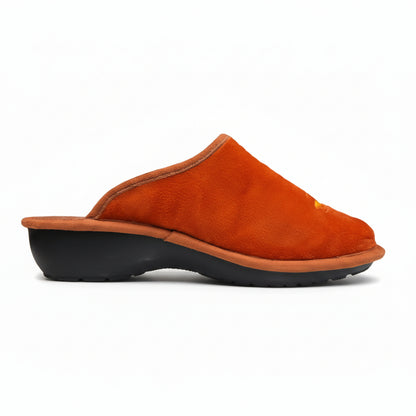 FlyFlot Ciabatte Donna in Velour, Arancione Aragosta con Ricamo Floreale, 28849
