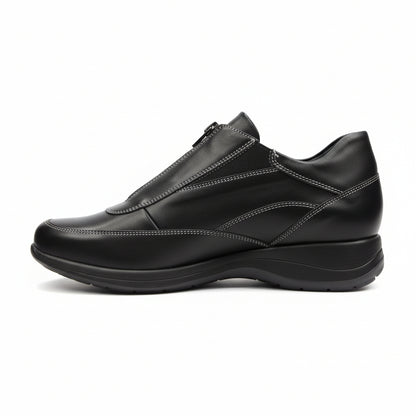 Sneakers Donna, Freemood, con zip ed elastici, Vera Pelle, Nero - 39 EU