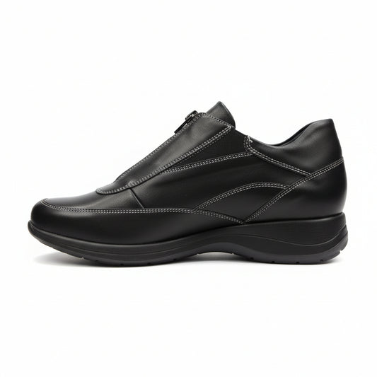 Sneakers Donna, Freemood, con zip ed elastici, Vera Pelle, Nero - 39 EU