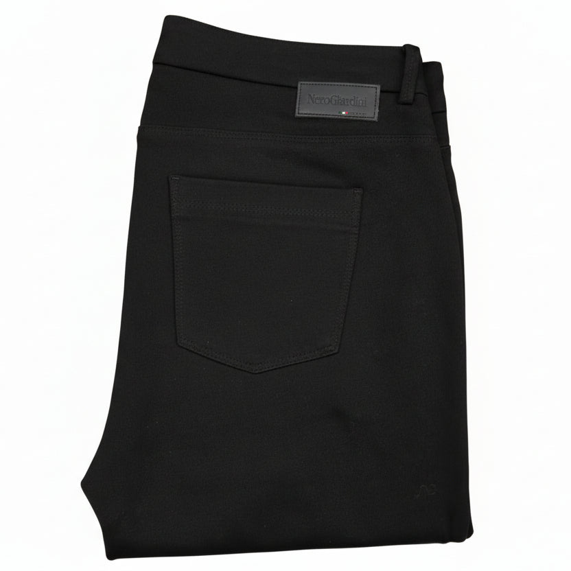 Pantaloni elasticizzati da donna, Nero Giardini, Nero, punto milano, con bottone gioiello e zip