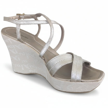 Sandali, Nero Giardini, 375, Platino, Vera Pelle, Zeppa Monogram