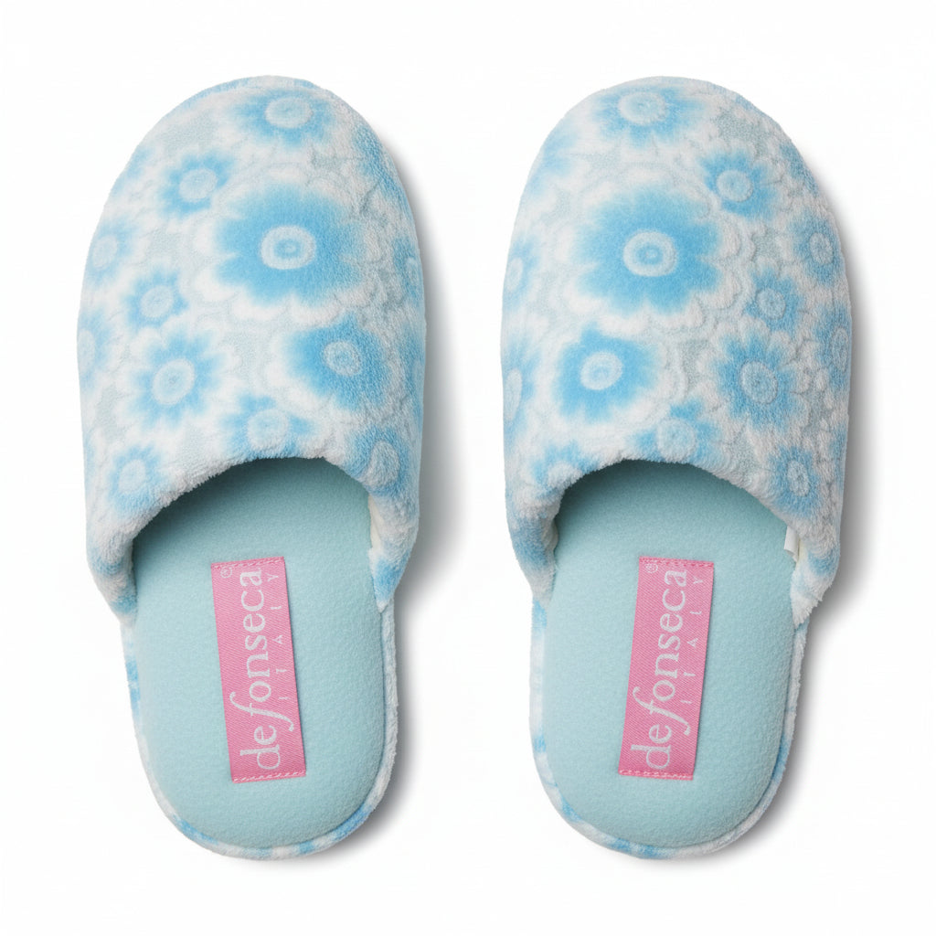 Pantofole floreali donna, De Fonseca celeste, Velour, Numero 35/36