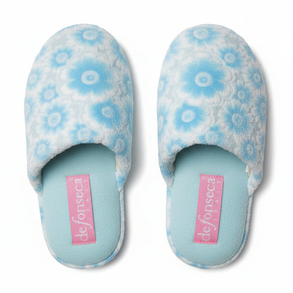 Pantofole floreali donna, De Fonseca celeste, Velour, Numero 35/36