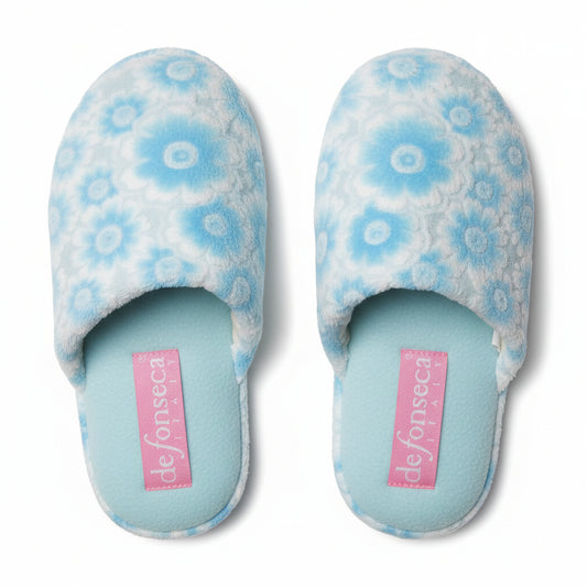 Pantofole floreali donna, De Fonseca celeste, Velour, Numero 35/36