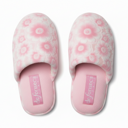 Ciabatte floreali De Fonseca, Rosa, Velour morbido, 35/36